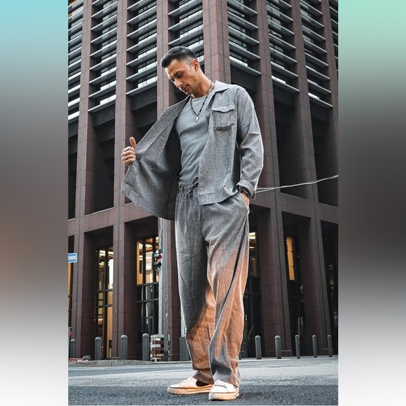 COOFANDY Men's 2 Piece Set Casual Button Down Long Sleeve Shirt & Pants!! NEW☑️ - Picture 3 of 7